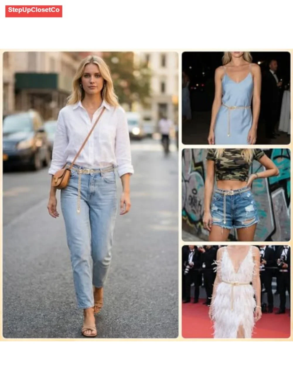 Adjustable Metal Waist Chain Belt for Women Gold Dress Belt